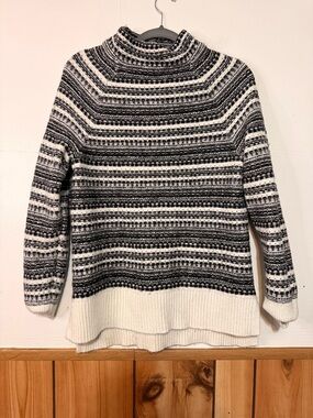 Talbots Black and White Striped Turtleneck Sweater